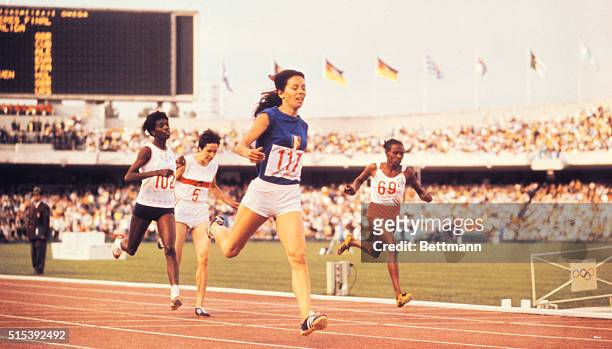 Mexico City, Mexico: Colette Besson of France winning the 400 meter finals, in the 1968 Olympics.