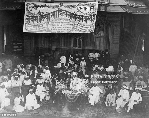 In India. Photograph taken of an Indian conference at India attended by Mohandis K. Gandhi, the non-cooperationist leader who has been sentenced to...