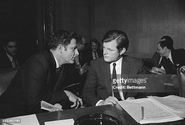 Senator Birch Bayh, , and Senator Edward Kennedy, , at senate Judiciary Committee Hearings.