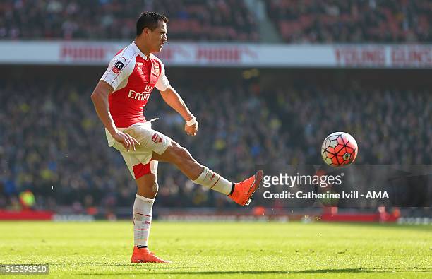 Alexis Sanchez of Arsenal during the Emirates FA Cup match between Arsenal and Watford at the Emirates Stadium on March 13, 2016 in London, England.