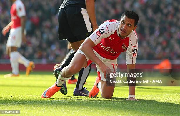 Alexis Sanchez of Arsenal during the Emirates FA Cup match between Arsenal and Watford at the Emirates Stadium on March 13, 2016 in London, England.