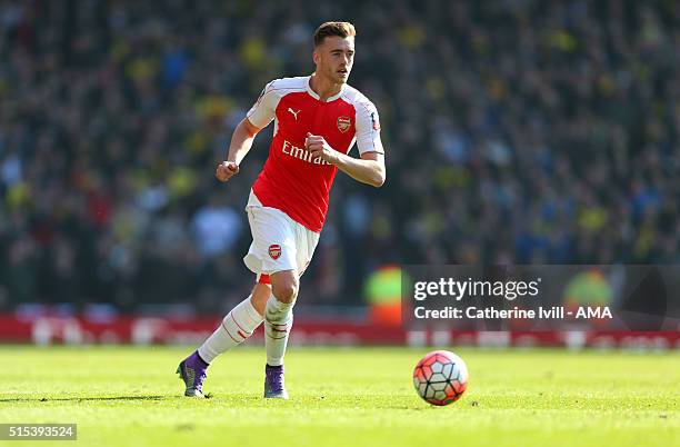 Calum Chambers of Arsenal during the Emirates FA Cup match between Arsenal and Watford at the Emirates Stadium on March 13, 2016 in London, England.