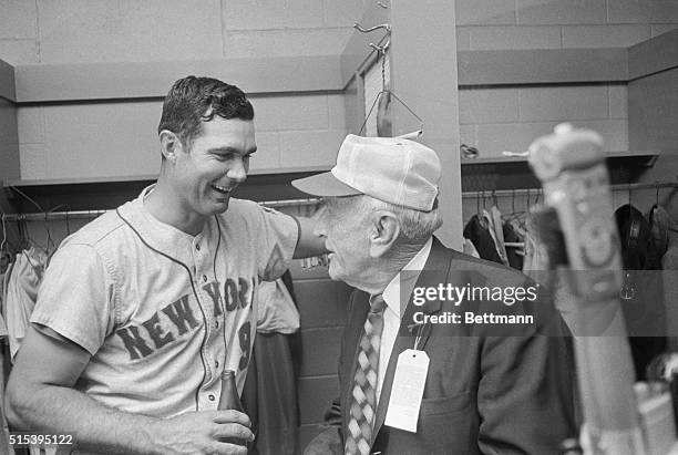 New York Mets' catcher J. C. Martin, whose pinch hit single in the eighth inning sewed up the first National League play off game for the Mets, is...