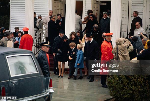 Mrs. Jacqueline Kennedy Onassis, , leaves St. Francis Xavier Church after funeral services for her former father-in-law Joseph P. Kennedy, who died...