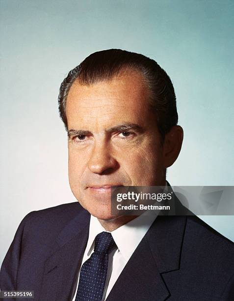 Washington, DC-ORIGINAL CAPTION READS: President Richard Nixon is shown in a close-up shot.