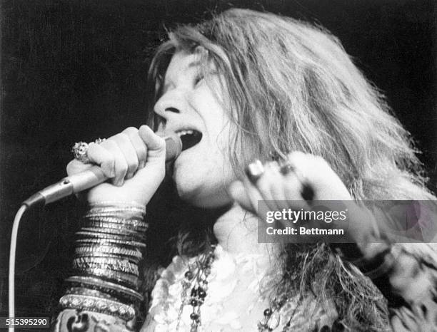 Singer Janis Joplin during her performance at Madison Square Garden.