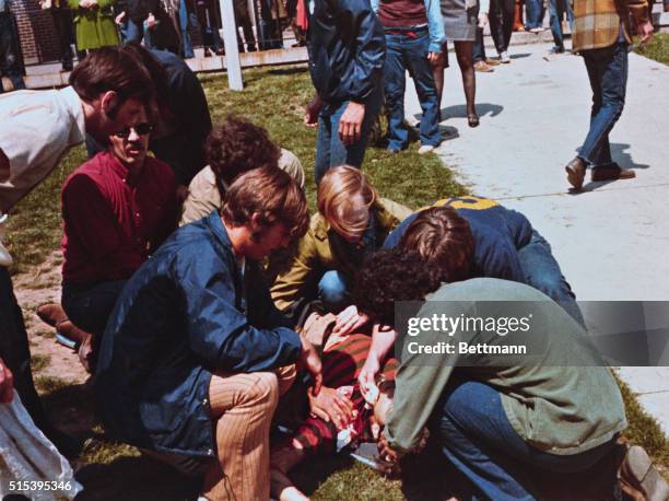 Kent, Ohio: Kent State University students demonstrate to protest the widening of the war in Southeast Asia. National Guardsmen open fire on the...