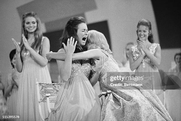 Atlantic City, New Jersey: Newly-crowned Miss America, Phyllis George, reacts to the announcement of her title.