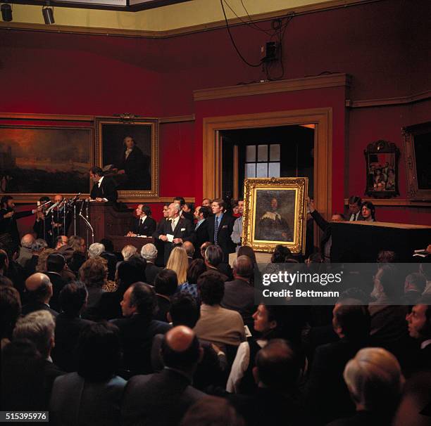 London, England: Velazquez Painting Fetches World Record Price. A picture taken during an auction at Christie's today when the Velazquez portrait on...