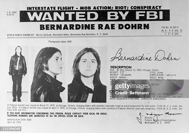 Washington: Replacing one woman with another, the FBI, October 14, added to its 10 Most Wanted list of fugitives, Bernardine Rae Dohrn, , a...