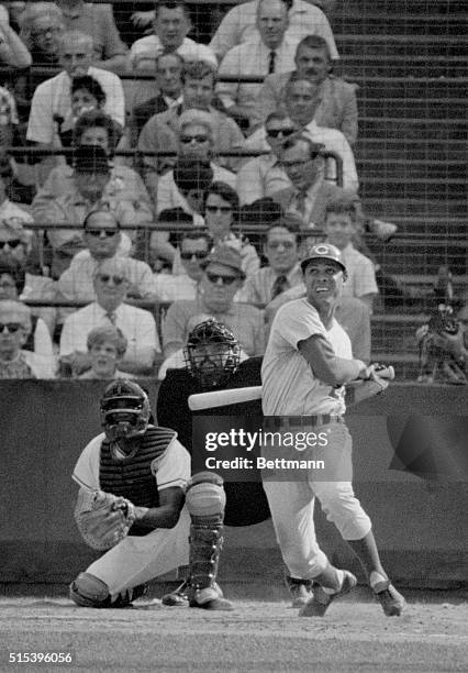 Tony Perez, third baseman for the Cincinnati Reds' at bat against the Baltimore Orioles, during fourth game play of the World Series.