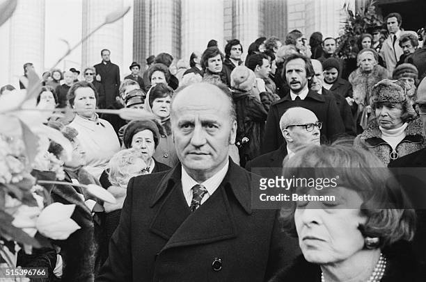 Leading personality in the world of high fashion is Parisian designer Pierre Balmain. Here he is seen somberly leaving the Madeleine Church, after...