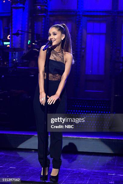 Ariana Grande" Episode 1698 -- Pictured: Host Ariana Grande during the monologue on March 12, 2016 --