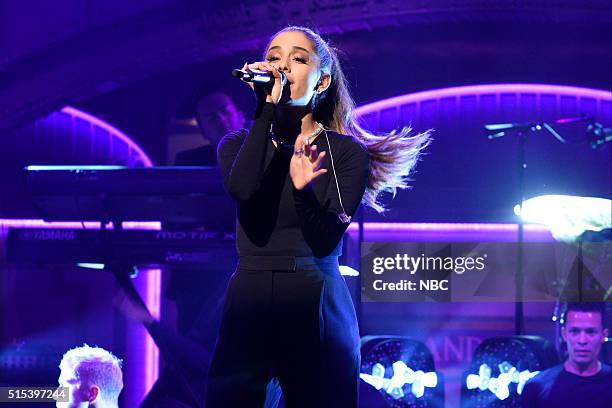 Ariana Grande" Episode 1698 -- Pictured: Musical guest Ariana Grande performs on March 12, 2016 --