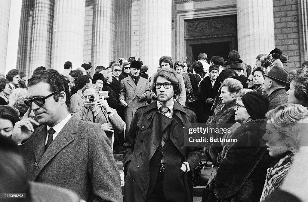 Yves Saint Laurent Leaving Mass for Coco Chanel