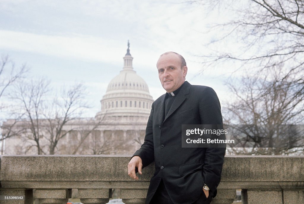 Robert Drinan Posing in Front of Capitol