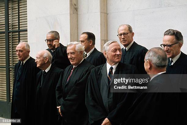 Washington, D.C.: Group photograph of the U.S. Supreme Court Justices. The newest justice, Harry Andrew Blackmun, took his seat June 9 succeeding Abe...