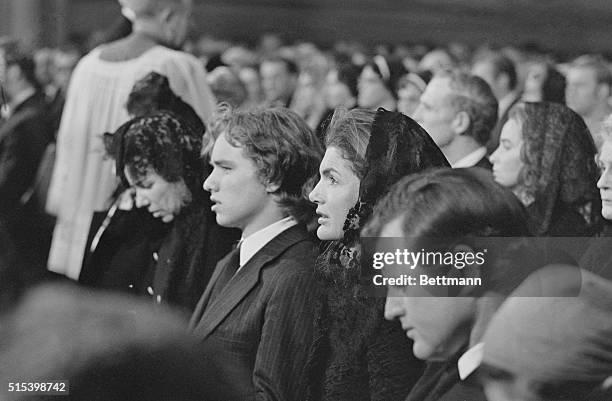 Attending the funeral of Cardinal Richard Cushing at the Holy Cross Cathedral here Nov. 7 are Ethel Kennedy; her son, Joseph III; Mrs. Jacqueline...