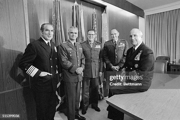 Members of the Joint Chiefs of Staff pose for an official picture taking session at the Pentagon. Left to right: Adm. Elmo R. Zumwalt, Jr., USN,...