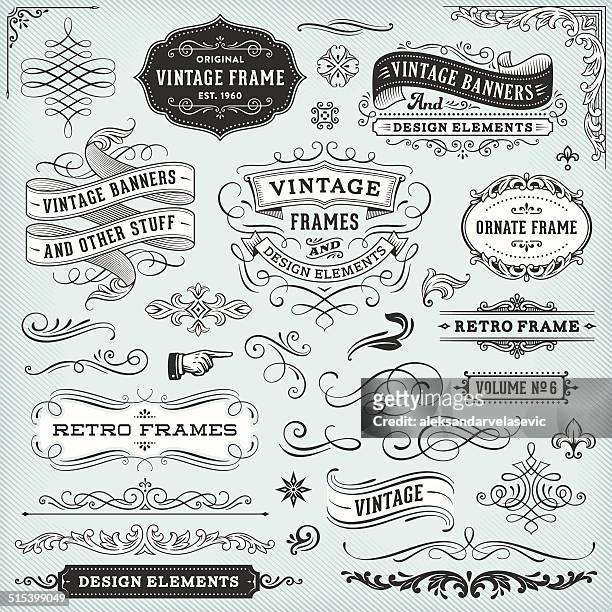 vintage frames and banners - old fashioned stock illustrations