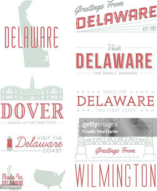 delaware typografie - wilmington delaware stock-grafiken, -clipart, -cartoons und -symbole