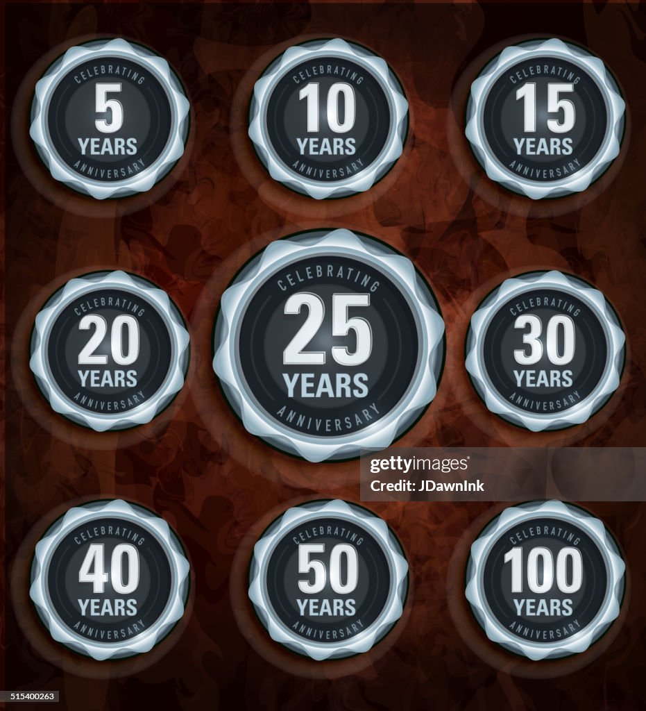 Modern set of silver metallic anniversary celebration laurels
