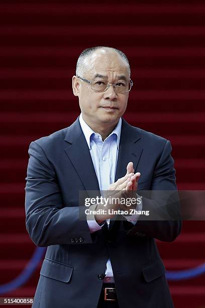 Former Chinese Olympic gymnast Li Ning attends the Women's 10m final awards ceremony during day three of the FINA/NVC Diving World Series 2016...