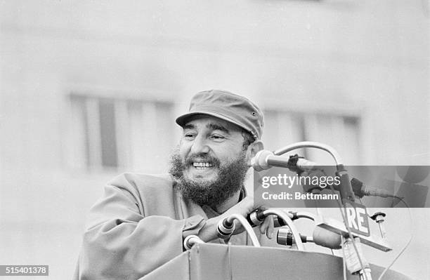 Fidel Castro is shown in a close up, speaking to crowd at the Hotel Antofagasto.