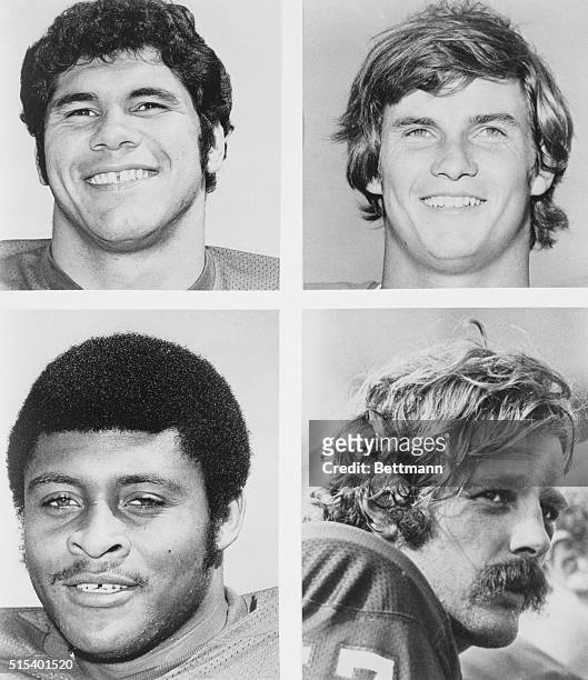 Some of the 1971 New England Patriots, clockwise from the upper left: Quarterback Jim Plunkett, wide receiver Randy Vataha, defensive tackle Julius...