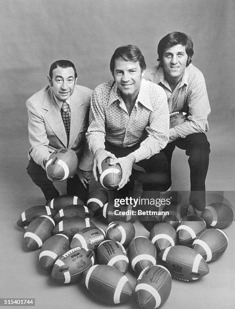 Don Meredith, Howard Cosell and Frank Gifford are shown in this photo together. They are sportscasters for the ABC Broadcasting NFL Monday Night...