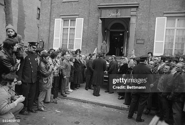 Crowd watching the casket of slain Brooklyn Mafia leader Joseph "Crazy Joe" Gallo be brought out following funeral services April 10th. Gallo, the...