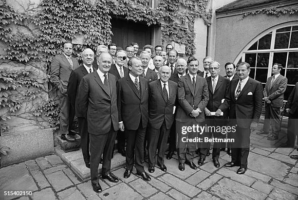 Cambridge, Mass.: Participants and special guests at the Marshall Memorial Convocation at Harvard University. Front row L-R-C; Douglas Dillon,...