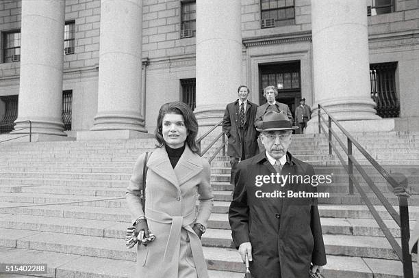 Jacqueline Kennedy Onassis leaves Federal Court after testifying for the third day in her suit against freelance photographer Ronald E. Galella. The...