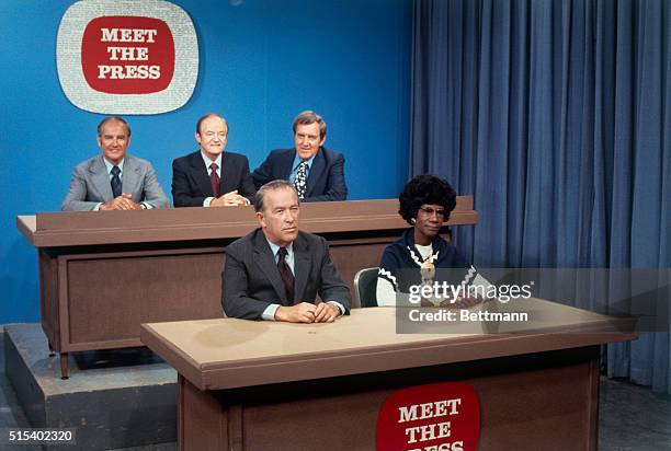 Together before appearing on Meet the Press are Democratic presidential nomination candidates Senators George McGovern; Hubert Humphrey; Edmund...