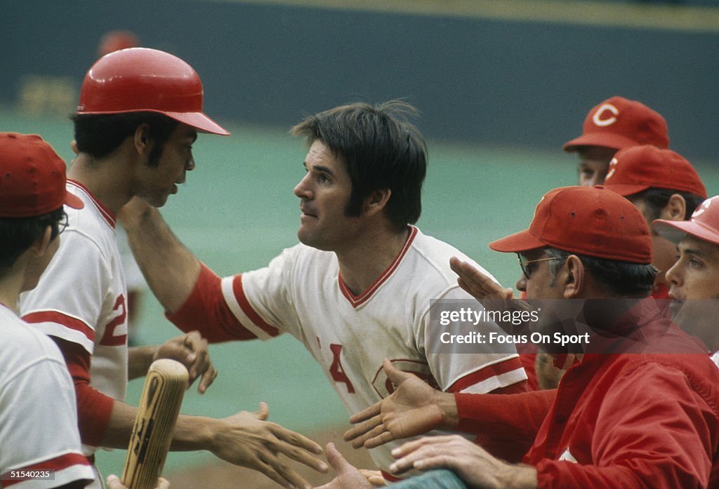 Geronimo Cincinnati Reds Outfielder Pete Rose congratulates Cesar Geronimo of the Cincinnati ...