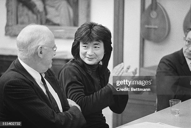 Boston: Seiji Ozawa, named music director of the Boston Symphony Orchestra beginning with the 1973-74 season, gestures during a press conference,...