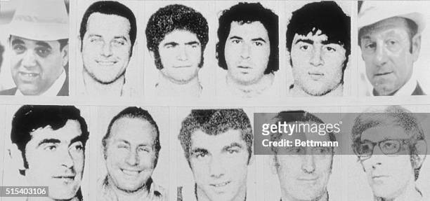 Portraits of the eleven Israeli athletes and coaches slain in West Germany at the 1972 Olympic Games. They are : Yosef Gutfreund, 40; Moshe Weinberg,...