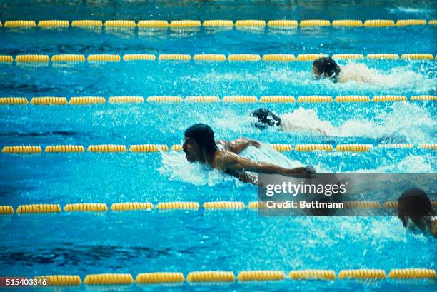Mark Spitz, of the U.S.A., is shown in action during the men's 200-meter butterfly final in the 1972 Summer Olympics. Spitz won the gold medal for...