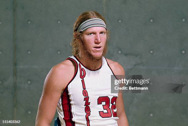 Close up of Bill Walton of the Portland Trail Blazers, professional basketball team, in his uniform.