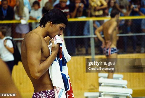 Mark Spitz, of the U.S. Olympic team, is shown drying off.