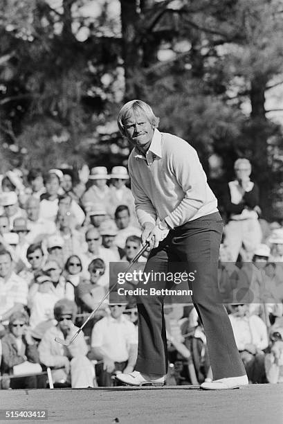 Pinehurst, N.C.: Jack Nicklaus bites his lip as his attempt at a birdie putt on the 1st holeof sudden death playoff in World Open slides by the pin....