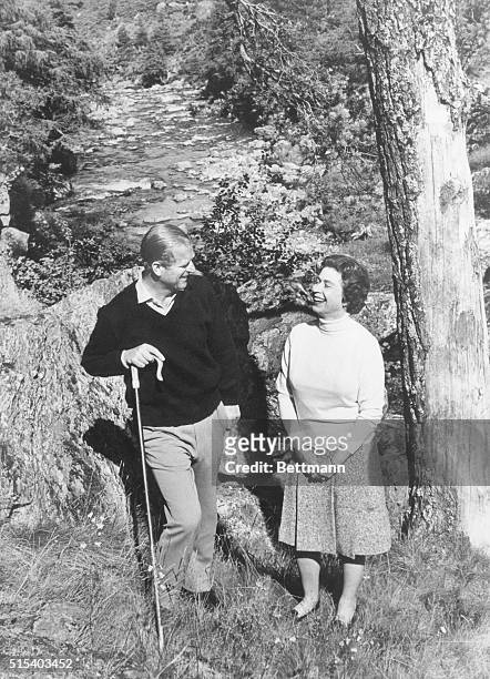 Balmoral, Scotland: Silver Wedding Anniversary. Britain's Queen Elizabeth II and her husband, Prince Philip, the Duke of Edinburgh, relax at...