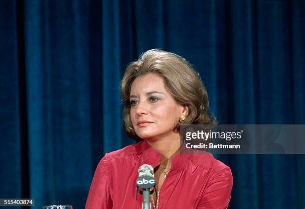 New York: Close up of Barbara Walters during press conference.