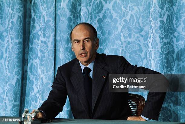 French President Valery Giscard d'Estaing speaks during a press conference at Palais de l'Elysee.