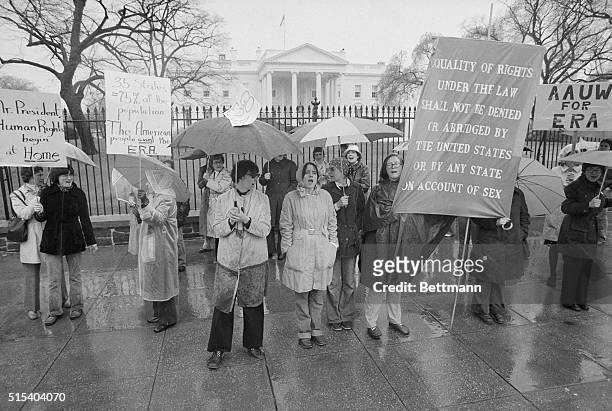 Proponents of the Equal Rights Amendment demonstrate in front of the White House 3/22 on the 5th anniversary of the amendment by Congress. Sponsored...