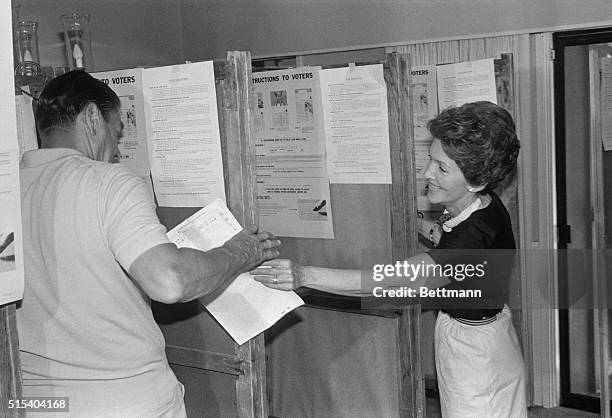 Pacific Palisades; California: Voting on this election day, on which he has hoped to be the Republican presidential candidate, Ronald Reagan accepts...