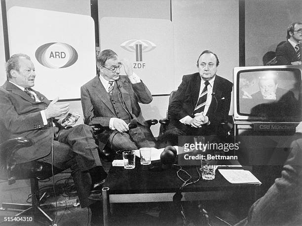 Bonn: Willy Brandt, chairman of the Social Democratic Party , Helmut Kohl, head of the opposition Christian Democratic Union, and Hans-Dietrich...