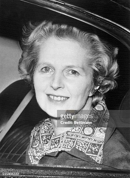 London, England- Margaret Thatcher, government opposition leader, leaves her Chelsea home for the House of Commons. Mrs. Thatcher was tabled a motion...