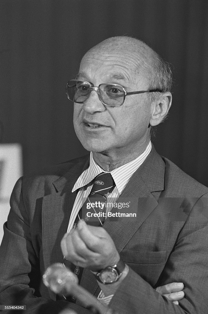 Professor Milton Friedman at Microphones