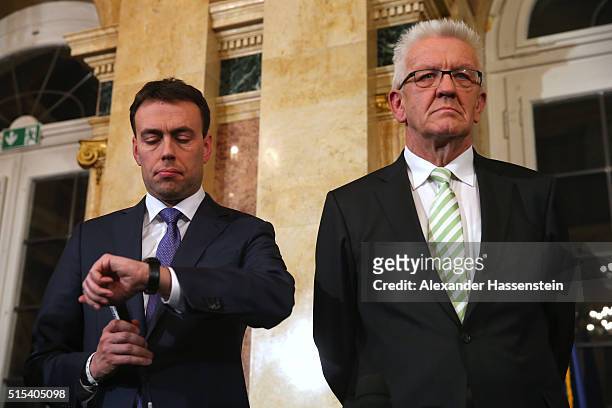 Nils Schmid , top candidate of the German Social Democratic Party and Winfried Kretschmann, incumbent governor of Baden-Wuerttemberg and member of...